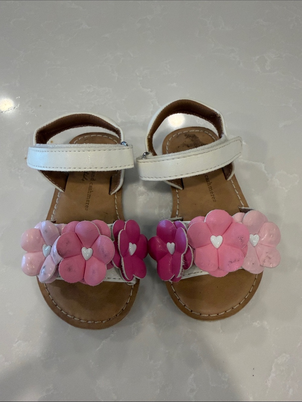 Target White Girls Sandals with Pink Flower Accents
